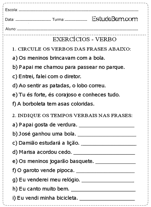 Atividades de português para o 4° ano do 1º ciclo (Parte 2 