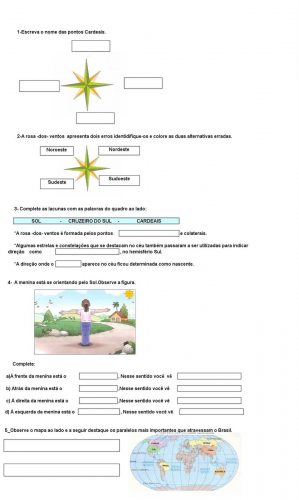 Fichas e atividades com os pontos cardeais