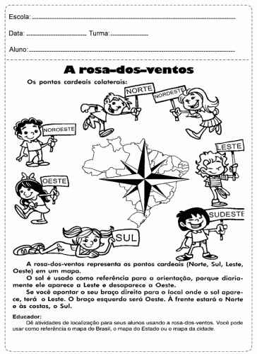 Fichas e atividades com os pontos cardeais