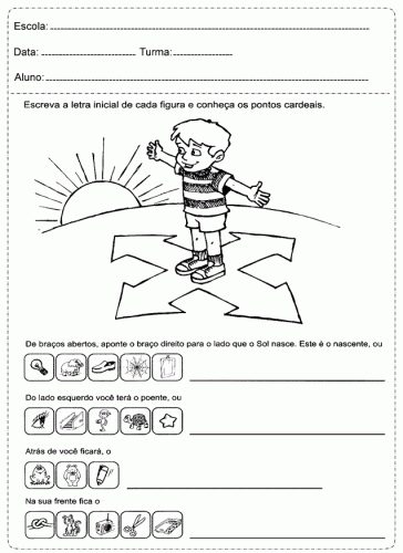 Fichas e atividades com os pontos cardeais