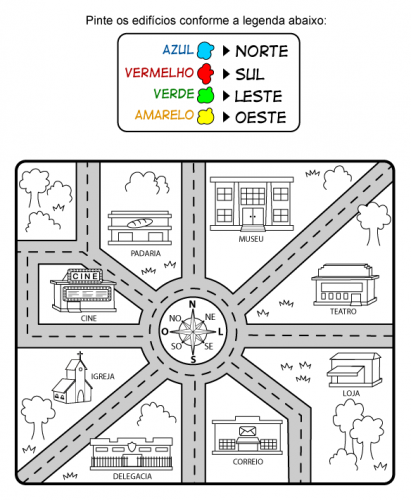 Fichas e atividades com os pontos cardeais
