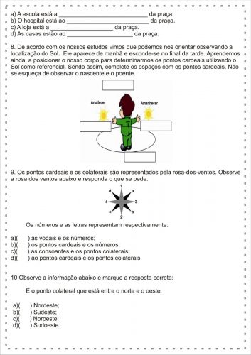 Fichas e atividades com os pontos cardeais