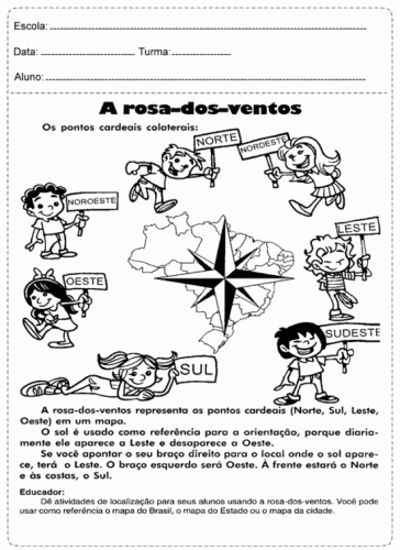 Fichas e atividades com os pontos cardeais
