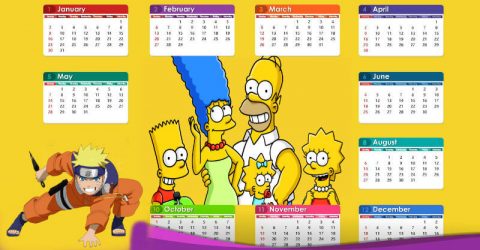 Calendrio de 2020 com seus personagens favoritos dos desenhos animados